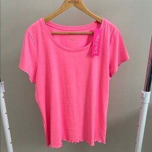 Lilly Pulitzer Vibrant Pink Mari Short Sleeve Tee XL Lettuce hem